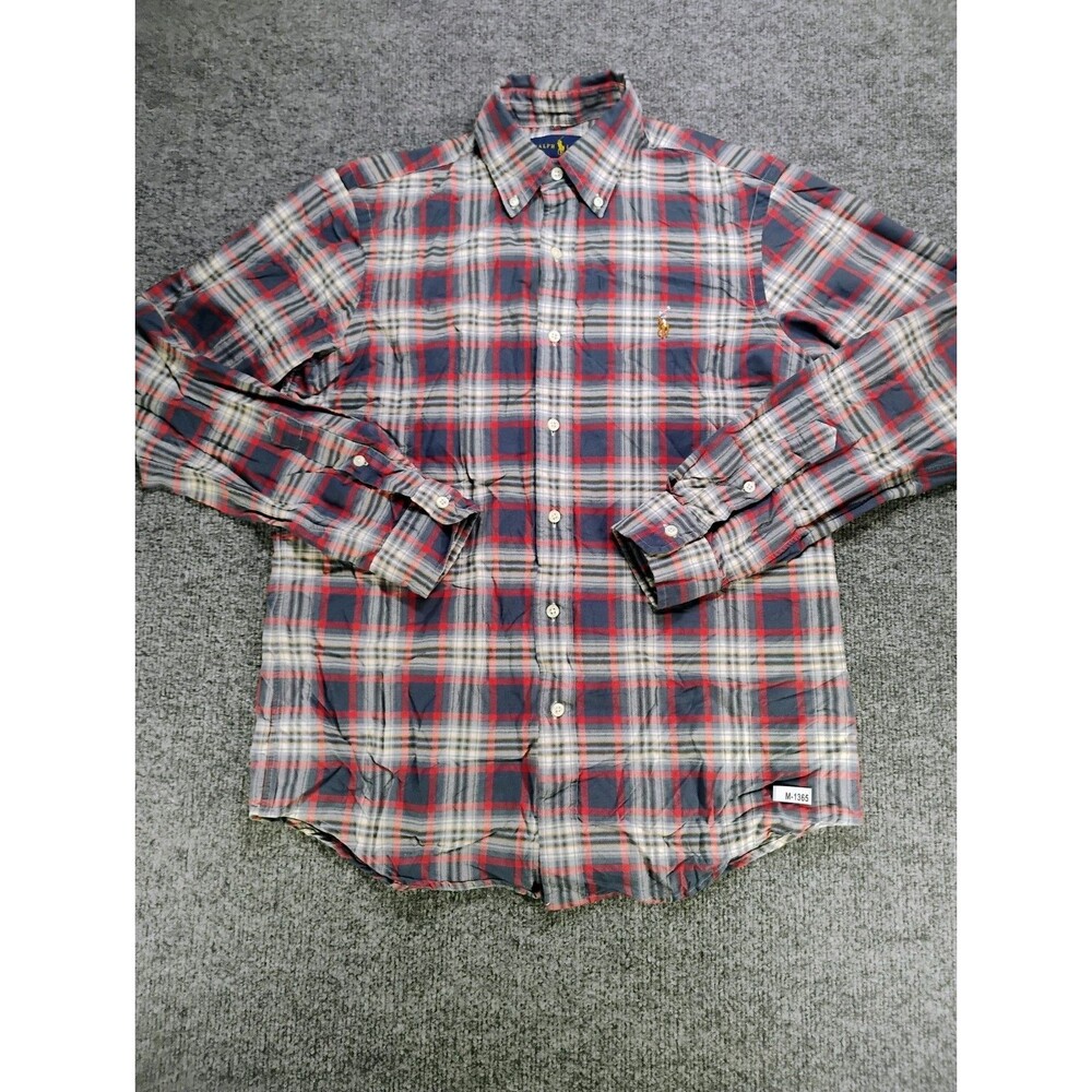 Ralph Lauren Men's S Classic Fit Plaid Button Down Shirt Red Gray Navy Pony Logo